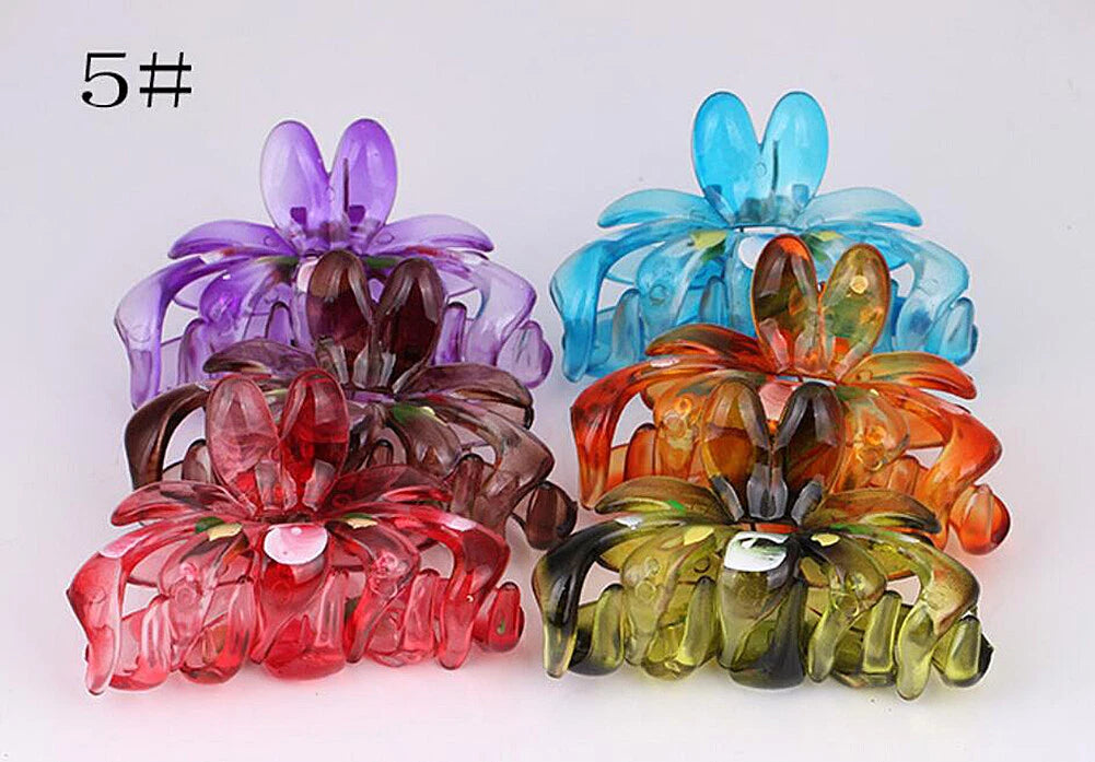 SHINE- 6 Pack Women Plastic Hair Claws Hair Clips Jumbo Various Styles Tortoise