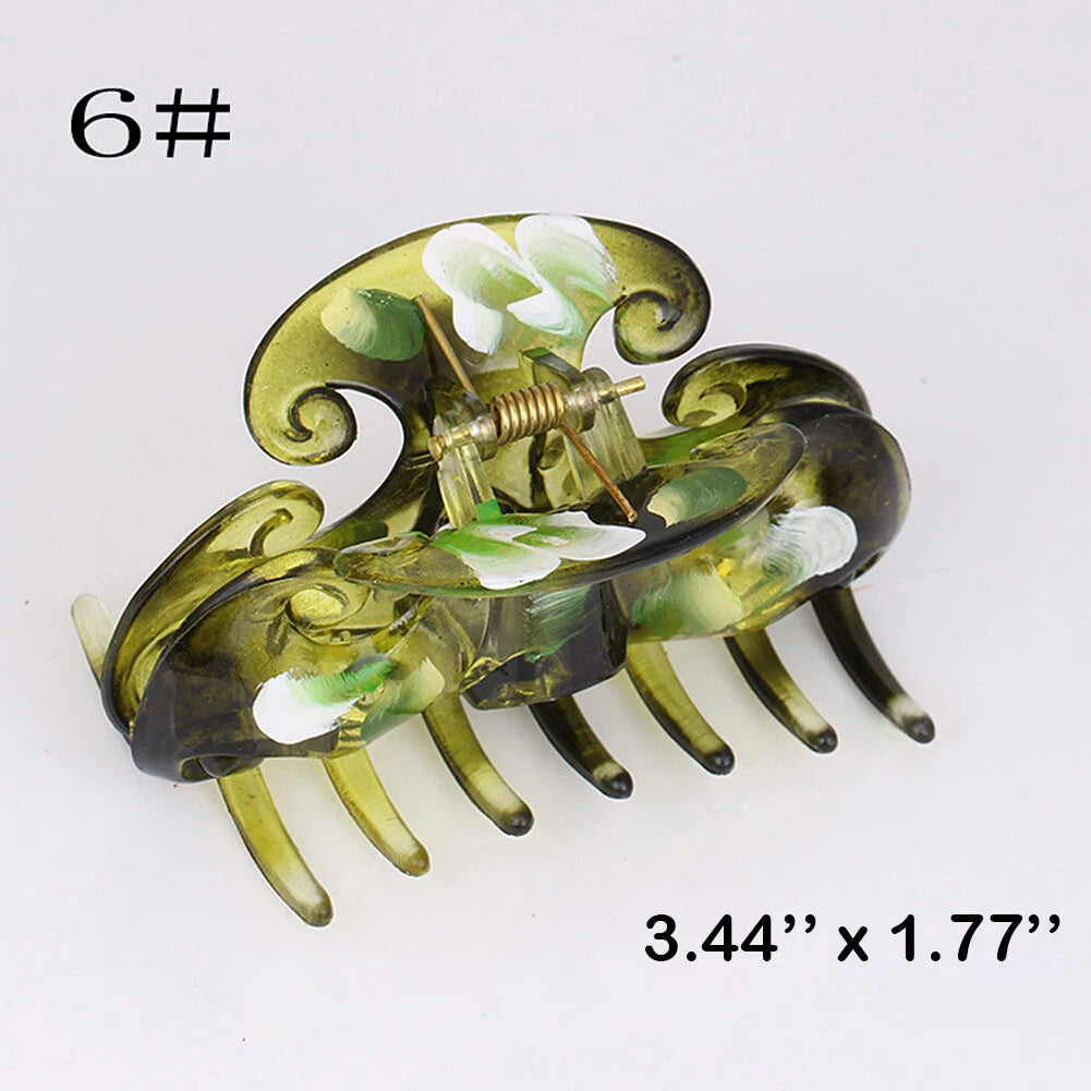 SHINE- 6 Pack Women Plastic Hair Claws Hair Clips Jumbo Various Styles Tortoise