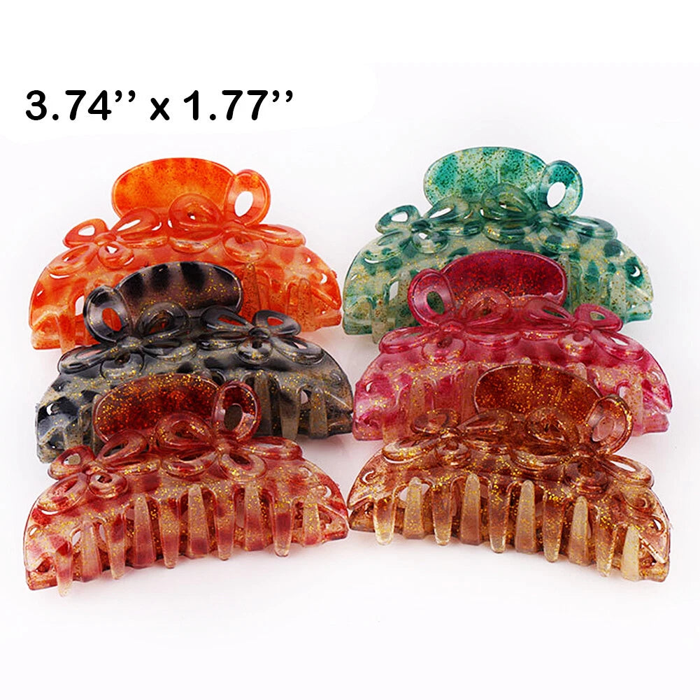 SHINE- 6 Pack Women Plastic Hair Claws Hair Clips Jumbo Various Styles Tortoise