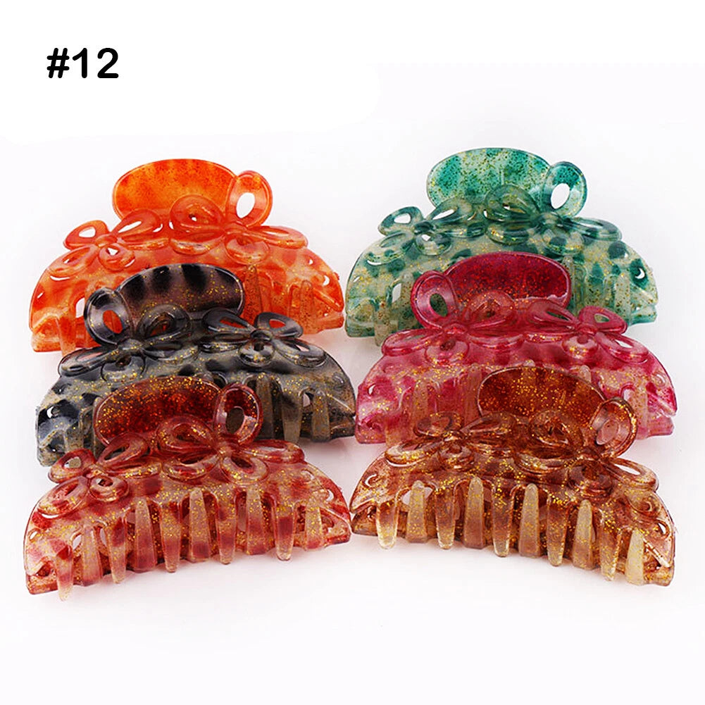SHINE- 6 Pack Women Plastic Hair Claws Hair Clips Jumbo Various Styles Tortoise