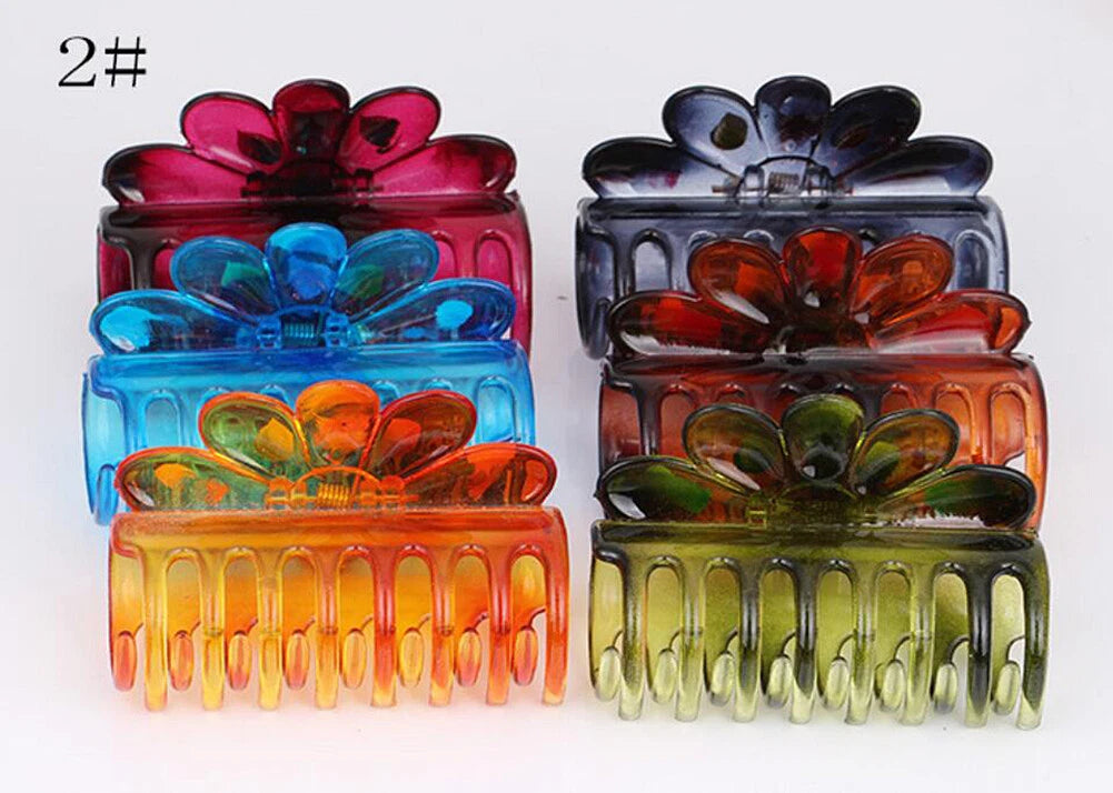 SHINE- 6 Pack Women Plastic Hair Claws Hair Clips Jumbo Various Styles Tortoise