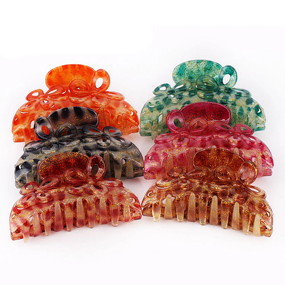 SHINE- 6 Pack Women Plastic Hair Claws Hair Clips Jumbo Various Styles Tortoise