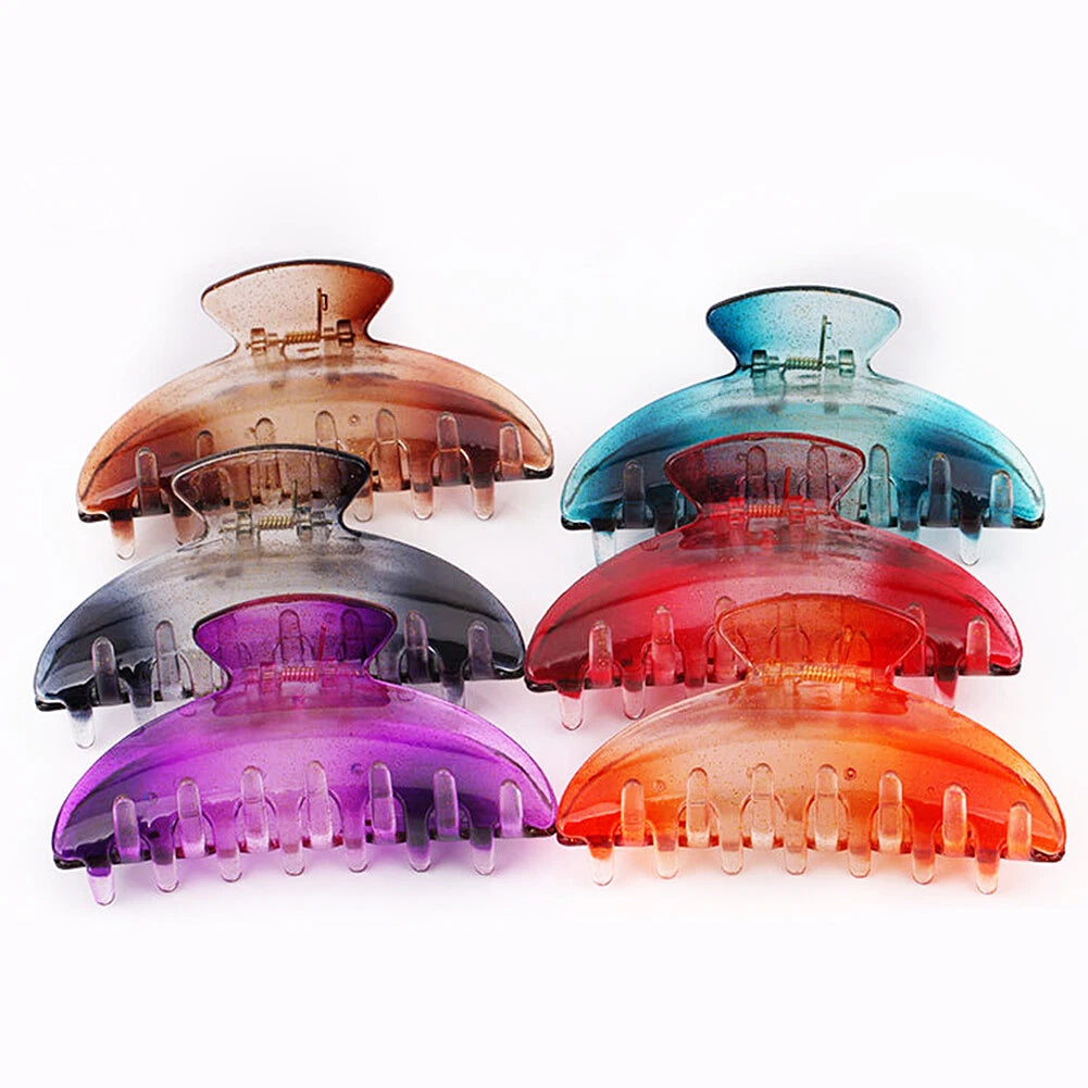 SHINE- 6 Pack Women Plastic Hair Claws Hair Clips Jumbo Various Styles Tortoise