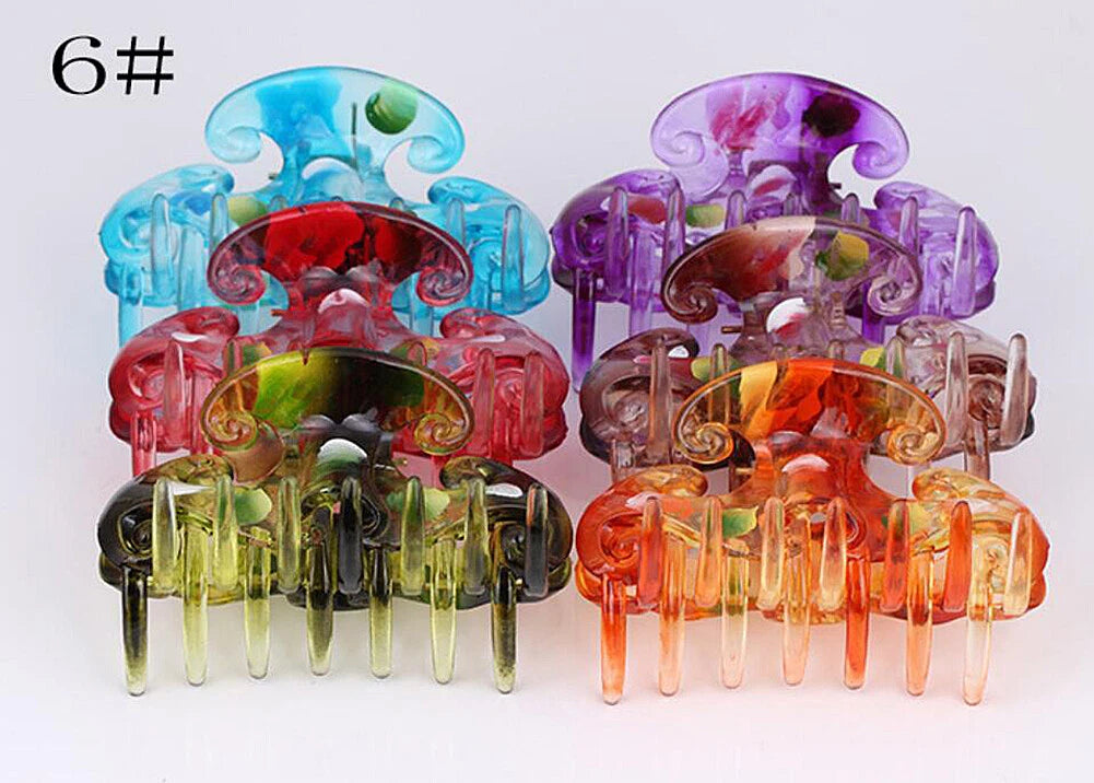 SHINE- 6 Pack Women Plastic Hair Claws Hair Clips Jumbo Various Styles Tortoise