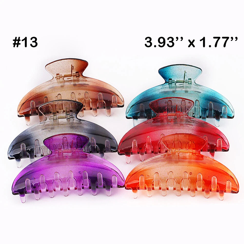 SHINE- 6 Pack Women Plastic Hair Claws Hair Clips Jumbo Various Styles Tortoise