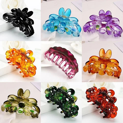 SHINE- 6 Pack Women Plastic Hair Claws Hair Clips Jumbo Various Styles Tortoise